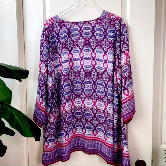 Rose + Olive Women’s Plus Size Boho Medallion Pink Purple Blouse- 3X - Picture 3 of 5